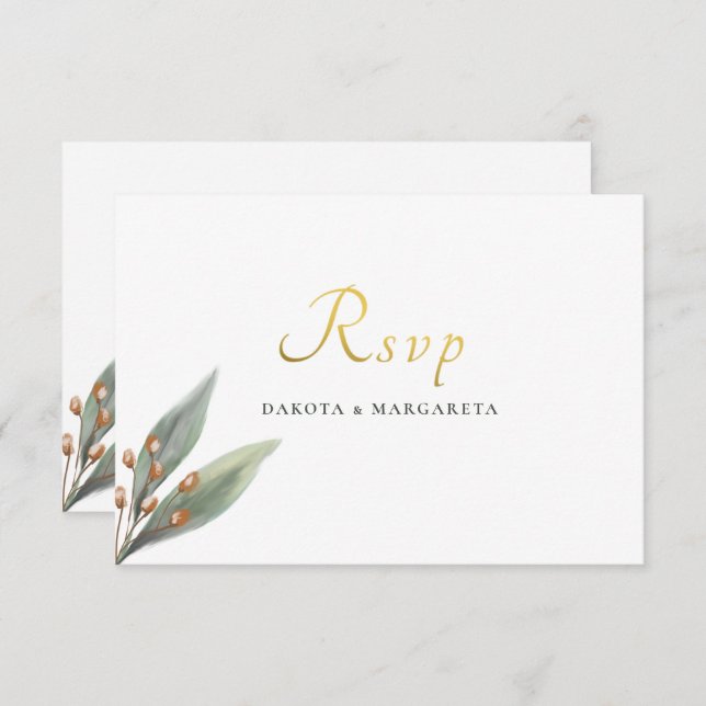Elegant green leaf botanical gold wedding  RSVP Invitation (Front/Back)