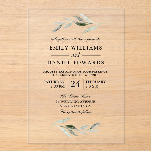 Elegant Green Leaf Wedding Acrylic Invitations