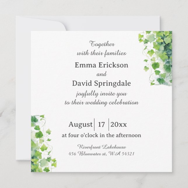 Elegant Green Leaf Wedding Invitation (Front)