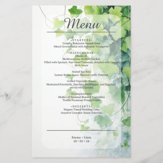Elegant Green Leaf Wedding Menu