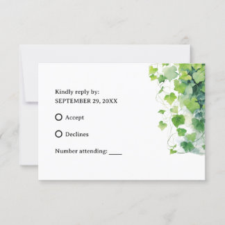 Elegant Green Leaf Wedding RSVP Card