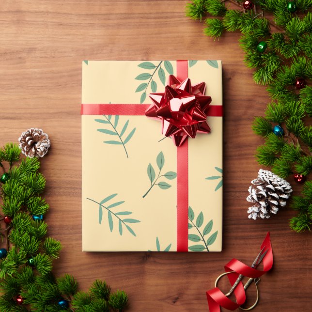 Elegant Green Leaf Wrapping Paper on Beige (Holiday Gift)