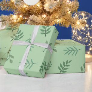 Elegant Green Leaf Wrapping Paper on Pale Green