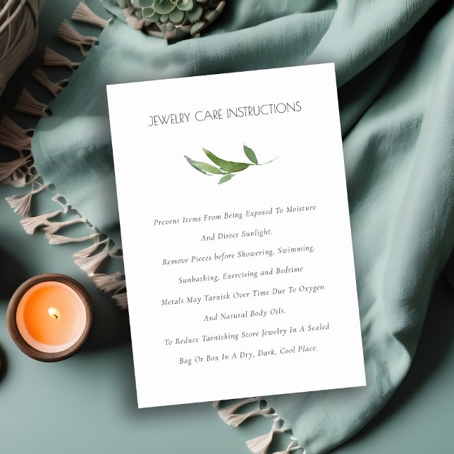 Elegant Green Leafy Branch Foliage Jewellery Care Business Card (Creator Uploaded)