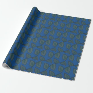 Elegant Green Leafy Seamless Pattern on Deep Blue  Wrapping Paper
