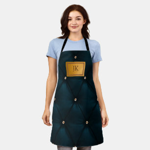 Elegant Green Leather,Diamonds,Monogram    Apron