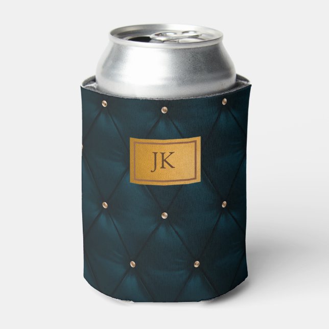 Elegant Green Leather,Diamonds,Monogram   Can Cooler (Can Front)