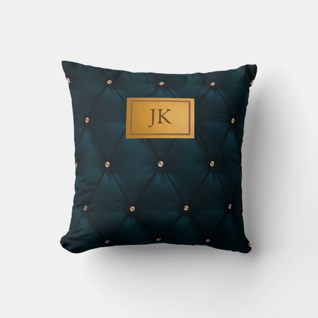 Elegant Green Leather,Diamonds,Monogram   Cushion (Front)