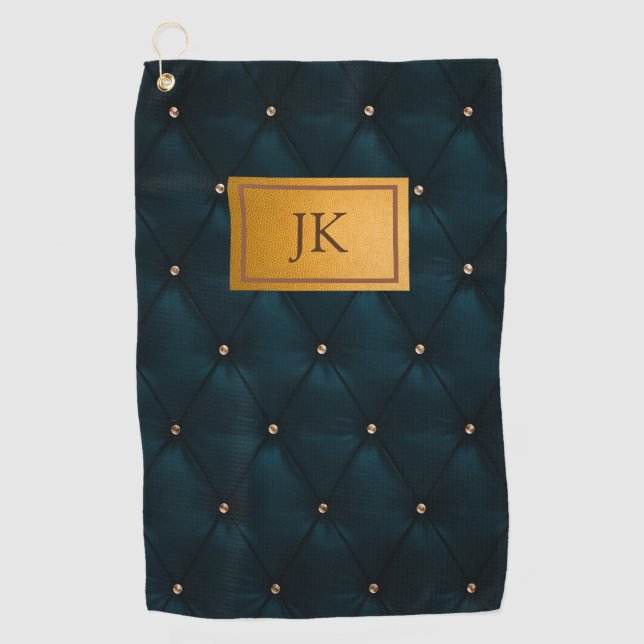 Elegant Green Leather,Diamonds,Monogram   Golf Towel (Front)