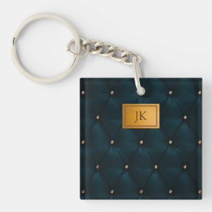 Elegant Green Leather,Diamonds,Monogram Key Ring