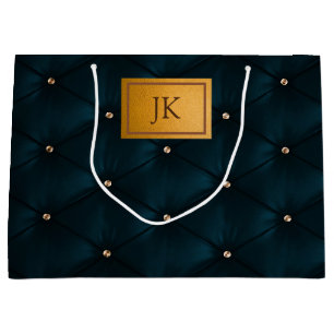 Elegant Green Leather,Diamonds,Monogram    Large Gift Bag