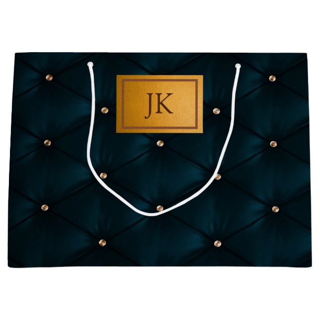 Elegant Green Leather,Diamonds,Monogram    Large Gift Bag (Front)