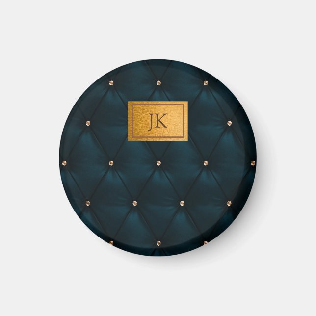 Elegant Green Leather,Diamonds,Monogram  Magnet (Front)