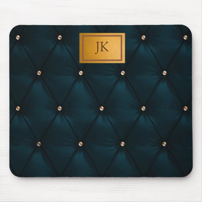 Elegant Green Leather,Diamonds,Monogram   Mouse Mat (Front)