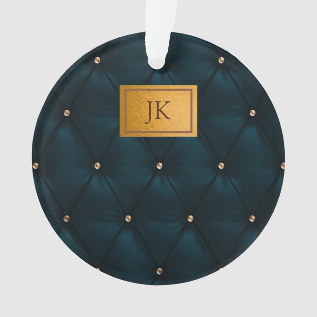 Elegant Green Leather,Diamonds,Monogram   Ornament (Front)