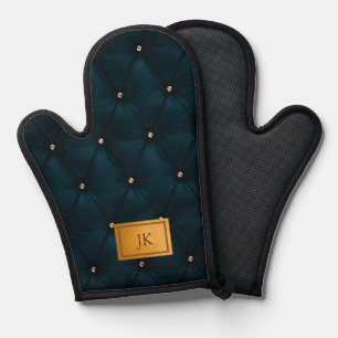Elegant Green Leather,Diamonds,Monogram Oven Mitt