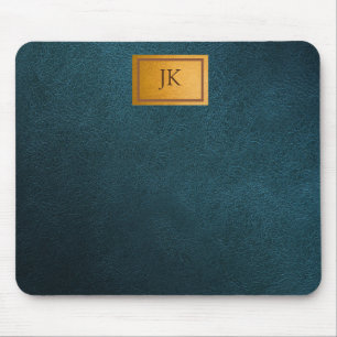 Elegant Green Leather,Monogram   Mouse Mat