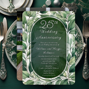 Elegant Green Leaves 25th Wedding Anniversary