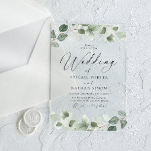 Elegant Green Leaves All Seasons Wedding  Acrylic Invitations