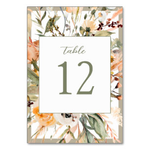 Elegant Green Leaves Autumn Floral Wedding Table Number