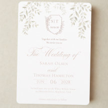 Elegant Green Leaves Crest Monogram Wedding