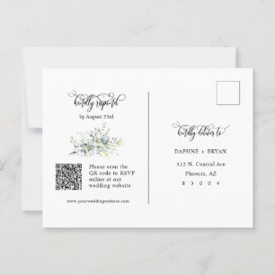 Elegant Green Leaves QR Code Return Address RSVP Postcard