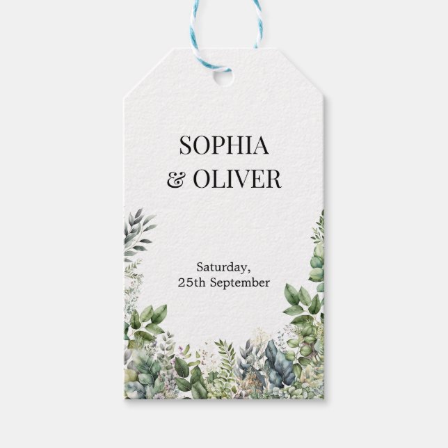 Elegant Green Leaves Rustic Wedding Gift Tag (Front)