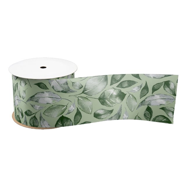 Elegant Green Leaves Satin Ribbon (Spool)