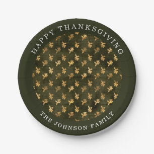 Elegant Green Leaves Thanksgiving Paper Plate
