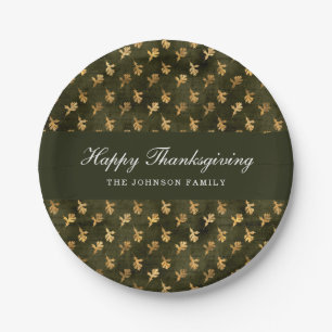 Elegant Green Leaves Thanksgiving Paper Plate