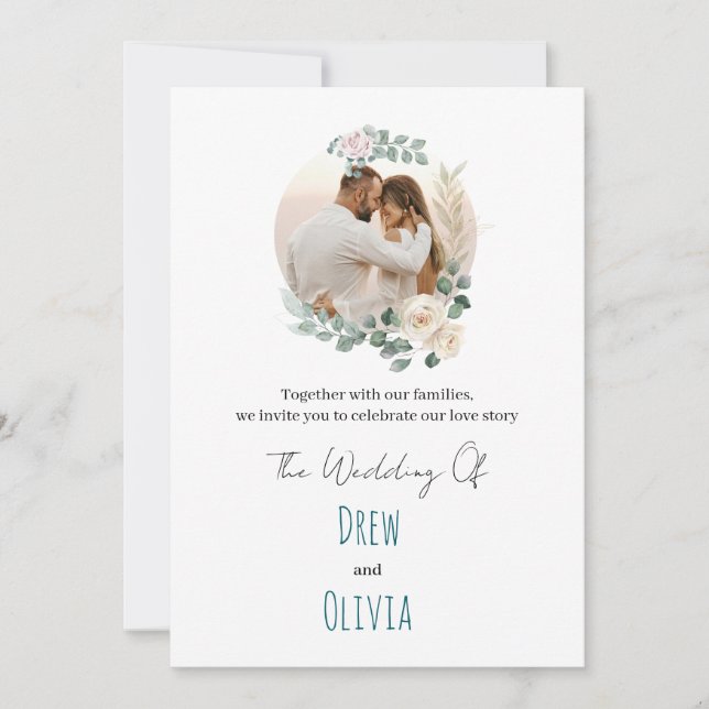 Elegant Green Leaves Wedding Invitation  (Front)