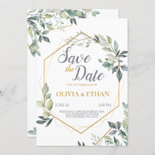 Elegant Green Leaves Wedding Invitation Template