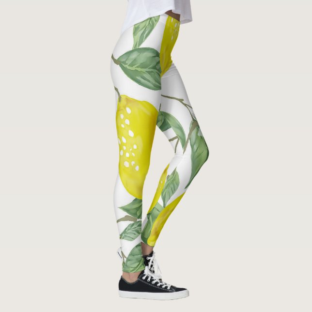 Elegant Green Leaves & Yellow Lemons | Leggings (Right)