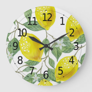 Elegant Green Leaves & Yellow Lemons   Wall Clock