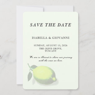 Elegant Green Lemon Tuscany Wedding Save The Date Invitation
