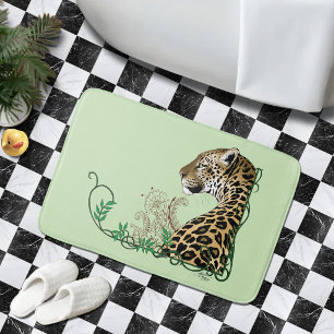 Elegant Green Leopard Botanical Henna Bath Mat