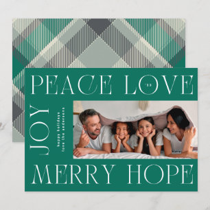 Elegant Green Letters MERRY JOY PEACE LOVE photo Holiday Card