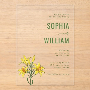 Elegant Green Lilies Acrylic Invitations
