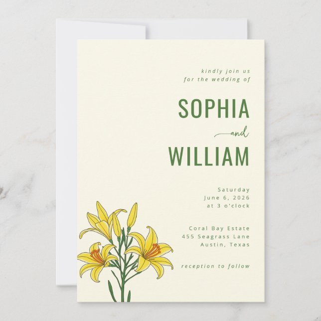 Elegant Green Lily Wedding Invitation (Front)