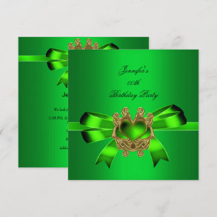Elegant Green Lime Jewel Bow Birthday Party Invitation