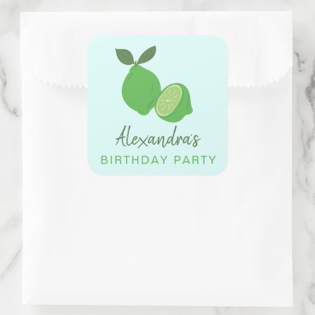 Elegant Green Lime Party Square Sticker (Bag)