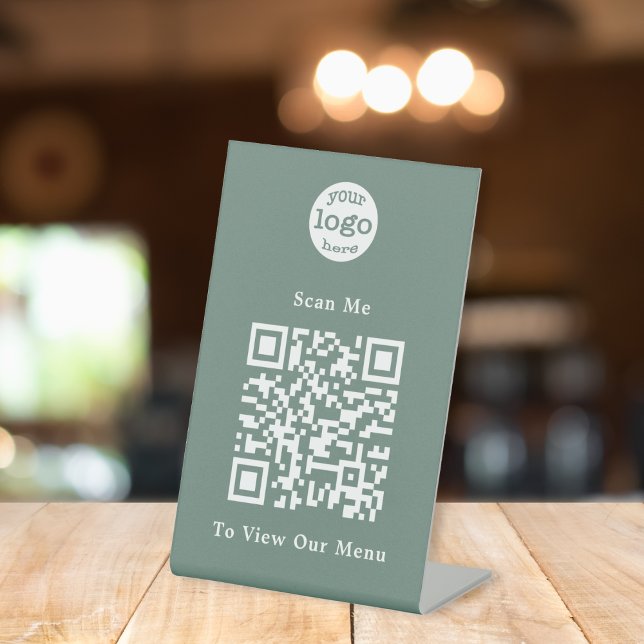 Elegant Green Logo QR Code Contactless Restaurant Pedestal Sign (Elegant Green Logo QR Code Contactless Restaurant Pedestal Sign)