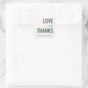 Elegant Green Love Thanks Square Sticker