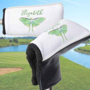 Elegant Green Luna Moth Personalised Ladies White Golf Head Cover