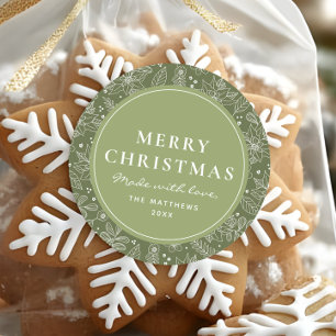 Elegant Green Made With Love Merry Christmas Classic Round Sticker