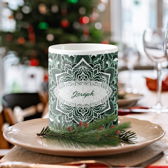 Elegant Green Mandala Mug (Creator Uploaded)