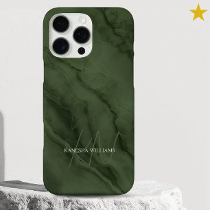 Elegant Green Marble Custom Name Monogrammed iPhone 16 Pro Max Case
