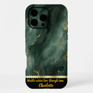 Elegant green marble design with golden accents iPhone 16 pro max case