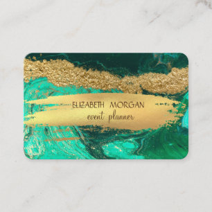 Elegant Green Marble Gold Foil Brush Stroke Business Card