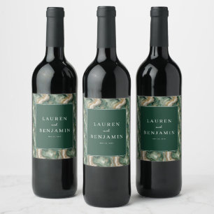 Elegant Green Marble Wedding Wine Labels